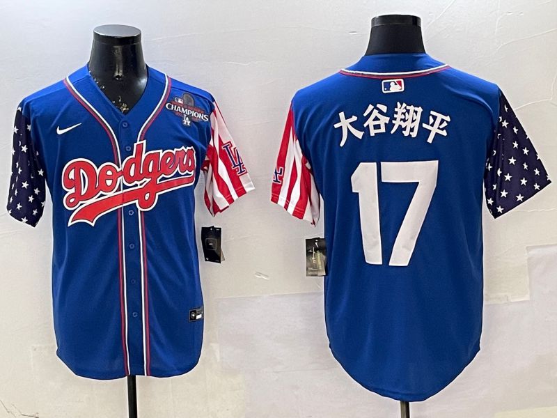 Men Los Angeles Dodgers 17 Ohtani Blue a generation of national flags Joint name 2025 Nike MLB Jersey style 15